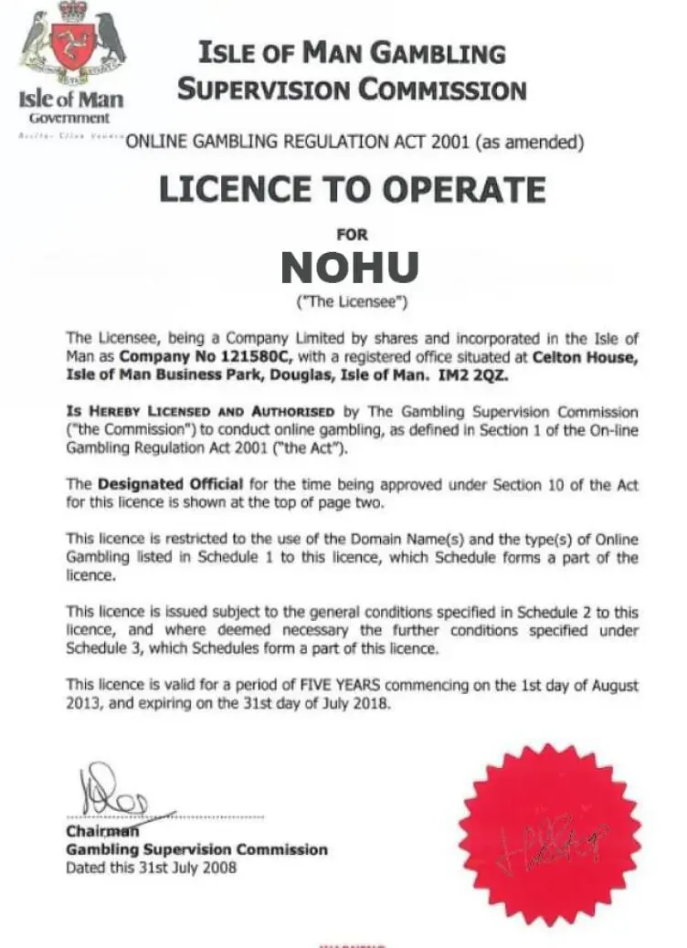 Licence isle of man NOHU